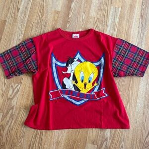 Vintage Tweety Shirt with Plaid Sleeves
